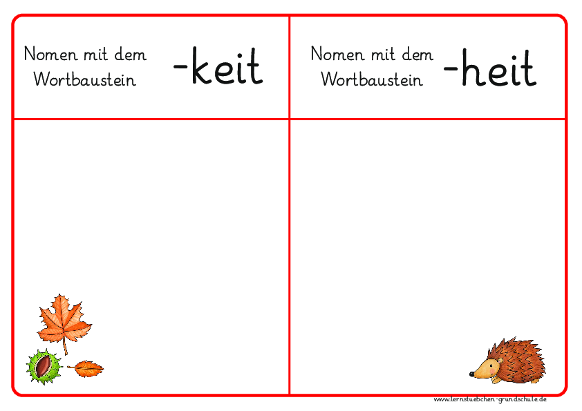 Sortierbretter für Nomen auf "-keit" oder "-heit"